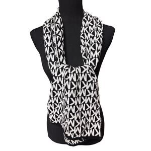 Michael Kors MK Logo Knit Scarf Black White Reversible Winter Wrap